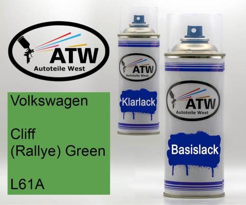 Volkswagen, Cliff (Rallye) Green, L61A: 400ml Sprühdose + 400ml Klarlack - Set, von ATW Autoteile West.